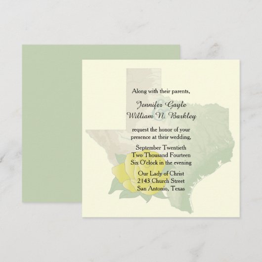 Texas Yellow Rose Wedding Invitation Kaart (Voorkant / Achterkant)