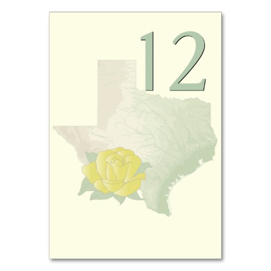 Texas Yellow Rose Wedding Table Number Kaart (Voorkant)