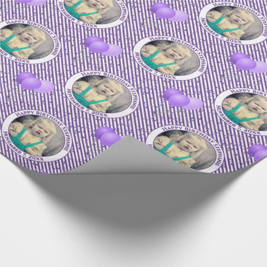 Text.Photo Paarse/White Simple Stripes Pattern Cadeaupapier (Hoek)