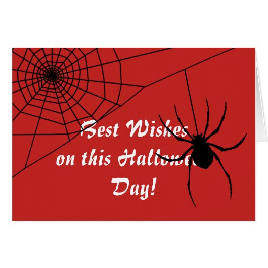 Texte blanc, Araignée & Web, Carte d'Halloween rou (Devant horizontal)