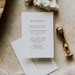 Texte blanc et rouge foncé | Détails de l'invité M<br><div class="desc">Ces cartes d'information minimalistes et élégantes pour invités de mariage présentent du texte rouge foncé sur un arrière - plan blanc, pour un look simple et élégant. Vous pouvez utiliser ces cartes pour vous renseigner sur l'itinéraire, la réception ou le transport, les informations sur l'hôtel ou l'hébergement et tout autre...</div>