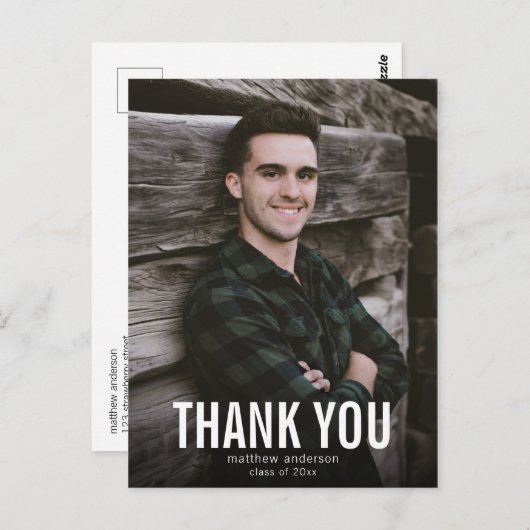 Texte blanc Masque Merci Graduation Carte postale (Devant / Derrière)