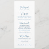 Texte bleu moderne blanc coeur simple menu mariage (Dos)