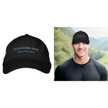 Texte commercial bleu clair brodé sur le Casquette<br><div class="desc">Casquette que vous pouvez customiser en tapant votre nom d'entreprise, ville ou ville et état. Le texte sera brodé sur le casquette. La couleur du fil est bleu clair. Vous pouvez l'inclure dans vos produits promotionnels, cadeaux ou cadeaux offerts à vos clients ou clients, une stratégie de marketing pour annoncer...</div>