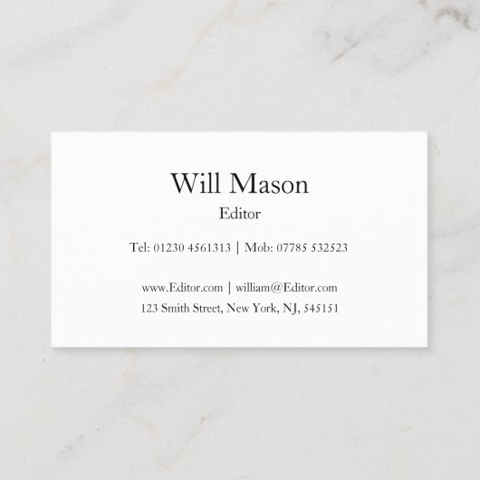 Texte de réflexion - Éditeur - Carte de visite (Dos)