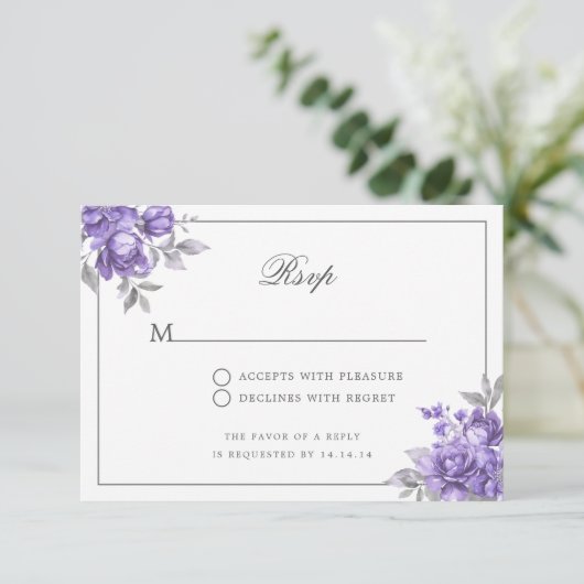 Texte de réponse de mariage Floral Rustique Violet (Debout devant)