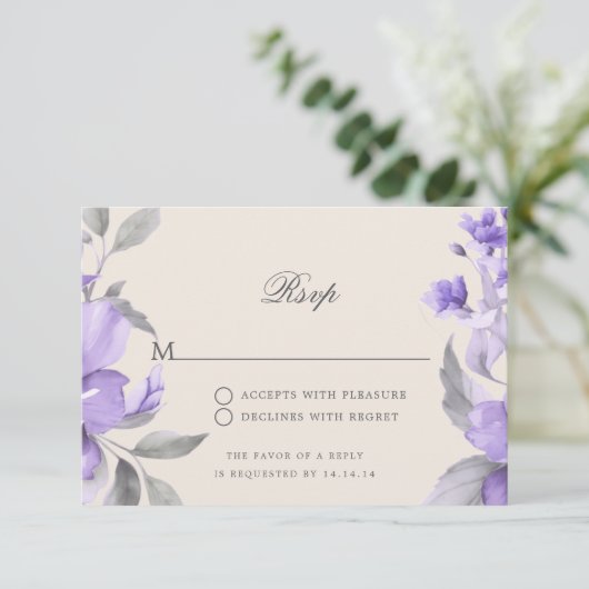 Texte de réponse de mariage Floral Rustique Violet (Debout devant)
