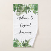Texte de script personnalisé Tropical vert et blan (Serviette à main)