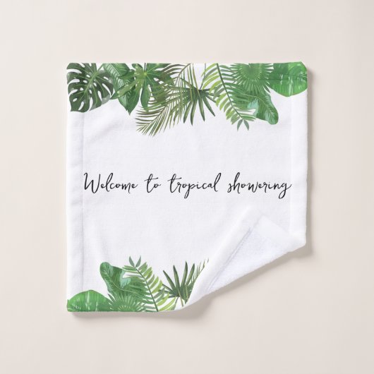 Texte de script personnalisé Tropical vert et blan (Gant de toilette)