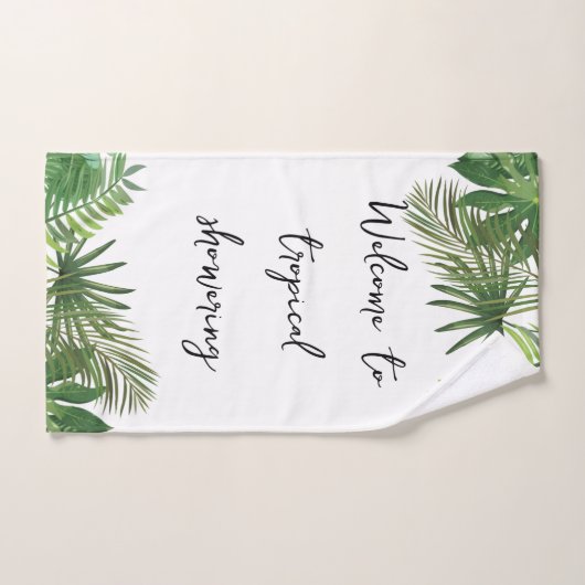 Texte de script personnalisé Tropical vert et blan (Serviette à main)