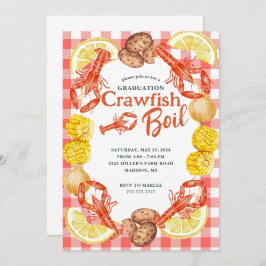 Texte entièrement modifiable Crawfish Invitation à (Devant / Derrière)