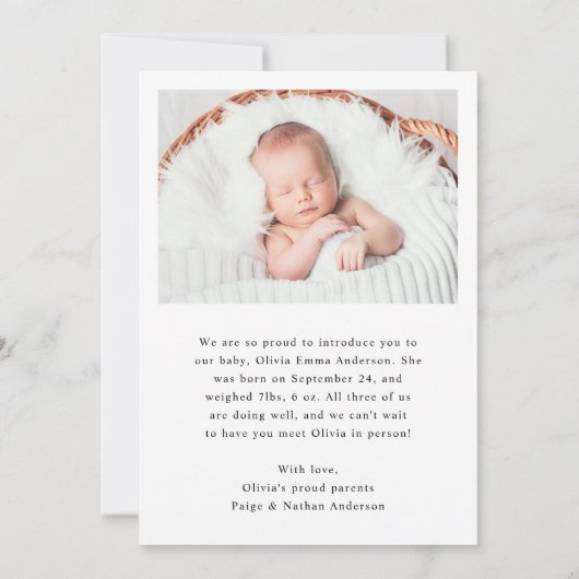 Texte et photo simple et élégant | FAIRE-PART DE N (Dos)