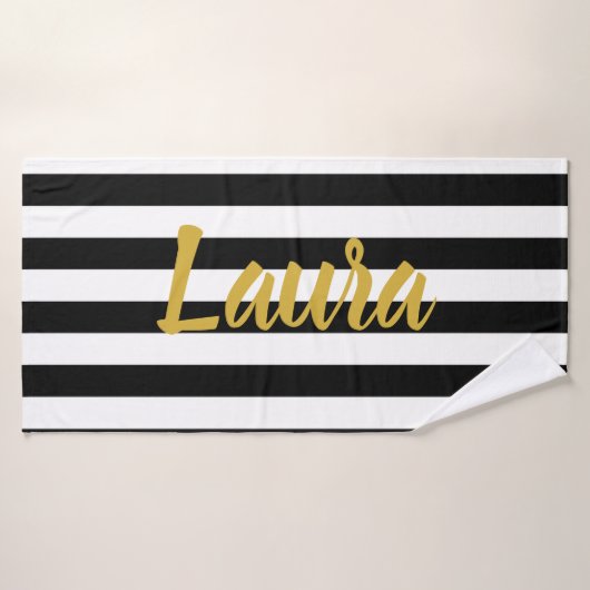 Texte Faux Gold personnalisé sur bande noire et bl (Serviette de bain)