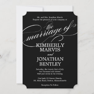 Texte fleuri Vintage Wedding Invitation en noir