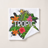 Texte mignon Hibiscus vert, rose et blanc moderne (Gant de toilette)