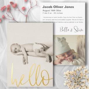 Texte moderne Hello Photo Faire-part bébé