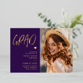texte or moderne faire-part de graduation violet (Debout devant)