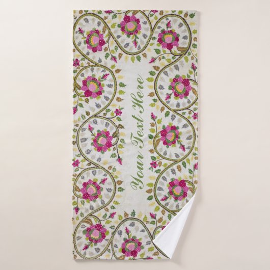 Texte personnalisable, Motif Peonies, William Morr (Serviette de bain)