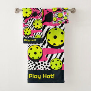 Texte personnalisé boules de pickleball jaune rose