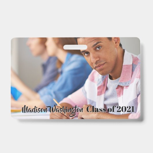 Texte personnalisé et badge photo (Avant)