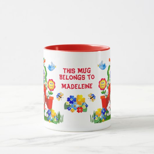 Texte personnalisé Mignonne Emoji Fleurs Mug de l' (Centre)