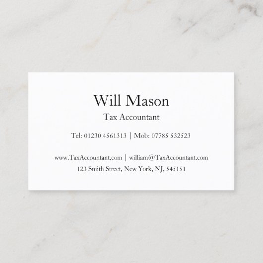 Texte réfléchi - Comptable fiscal - Carte de visit (Dos)