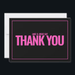 Texte rose néon gras, carte de remerciements<br><div class="desc">Cette carte de remerciements qui attire l'oeil se distingue par sa grande typographie rose néon brillante contre un arrière - plan noir clair et une fine bordure pour une sensation propre et moderne. Doté d’un texte et d’un espace "MERCI" audacieux pour ajouter un message personnalisé, il est parfait pour envoyer...</div>