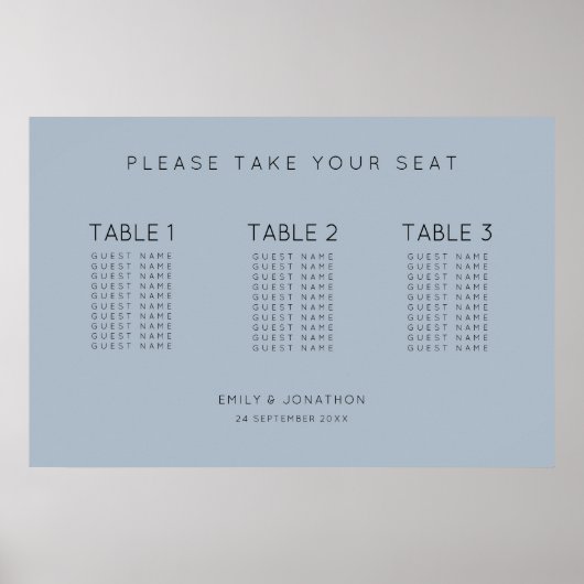 Texte simple 30 invités 3 tableaux Tableau de sièg (Devant)
