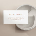 Texte simple et élégant | Détails du Mariage Boho<br><div class="desc">Ces cartes de détail minimalistes et élégantes sont dotées de texte en terre cuite boho sur un arrière - plan blanc propre,  pour un look simple et élégant. Entrez simplement les détails concernant l'hébergement à l'hôtel,  l'itinéraire de la route et d'autres informations importantes pour vos invités.</div>