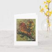 Textiel Art Bird Notecard Kaart (Gele Bloem)