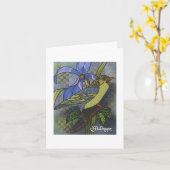 Textiel Art Bird Notecard Kaart (Gele Bloem)