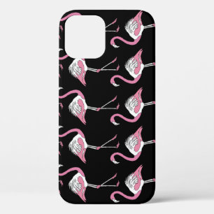 Textiel Zwart Flamingo Achtergrond Patroon iPhone 12 Hoesje