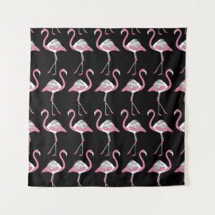 Textiel Zwart Flamingo Achtergrond Patroon Wandkleed