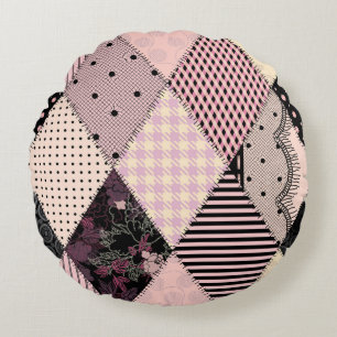 Textiellingerie: Patchwork Patroon Rond Kussen