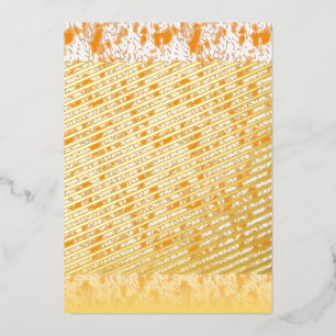 Textielpatroon met een levendig oranje en goud folie uitnodiging