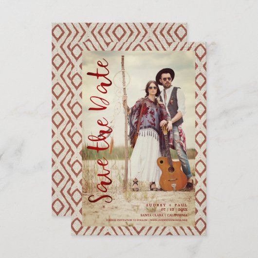 Textielstof Boho Texture Elopement Boho Couple Save The Date (Voorkant / Achterkant)