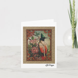 Textile Art Carte pour notes d'oiseaux