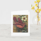 Textile Art Carte pour notes d'oiseaux (Fleur jaune)