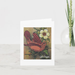 Textile Art Carte pour notes d'oiseaux