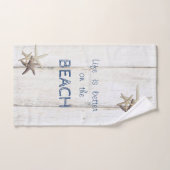 Texture de bois adorable, étoile de mer, plage (Serviette à main)