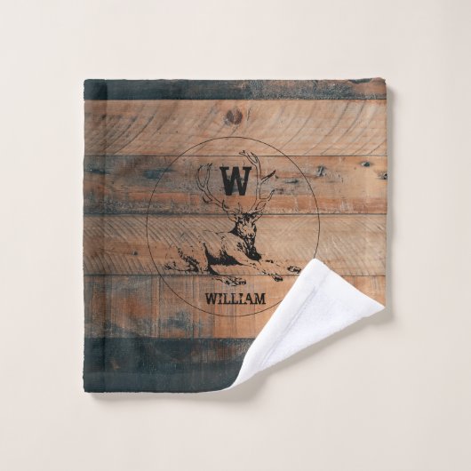 Texture en bois rustique et monogramme de cerfs su (Gant de toilette)