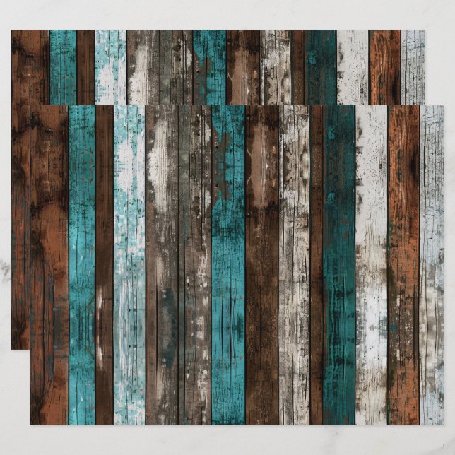 Texture en bois rustique Papier à scandale Turquoi (Devant / Derrière)