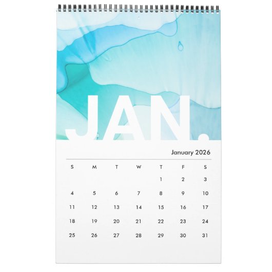 Texture en marbre d'encre Calendrier mensuel moder (Jan 2026)