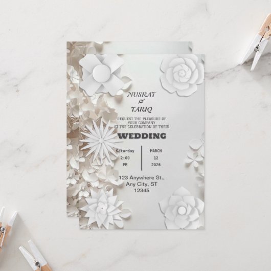 Texture Grey Nikah Faire-part de mariage islamique (Devant/Arrière en situation)