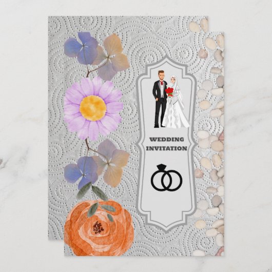 Texture grise Floral Faire-part de mariage islamiq (Devant / Derrière)