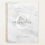 Texture marbré de Monogramme blanc classique<br><div class="desc">Classic Elegant Blanc Monogramme Marbre Texture Planner pour la personnalité classique et élégante. Un grand ajout à vos fournitures de bureau pour planifier et organiser votre emploi du temps de manière élégante.</div>
