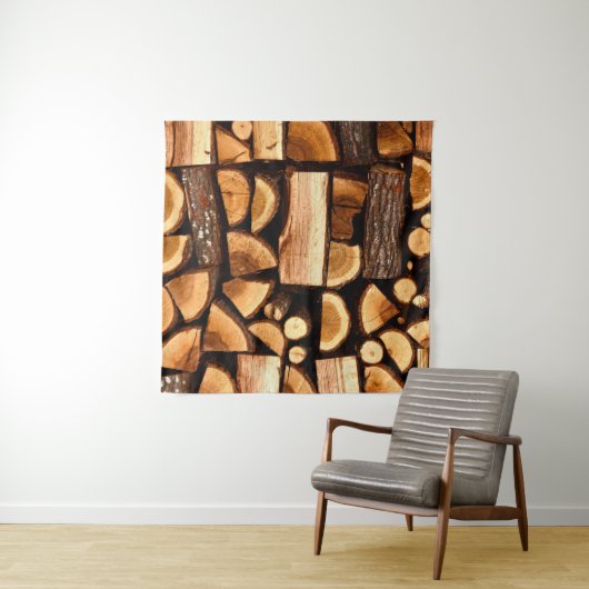 Texture. Pile of chopped fire wood stored, winterw Wandkleed (In Situ (horizontaal))