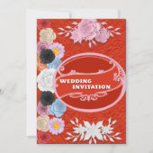 Texture rouge Floral Faire-part de mariage islamiq (Devant)