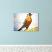 Textured American Robin Stretch Canvas Print (Insitu (Houten vloer))