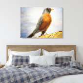Textured American Robin Stretch Canvas Print (Insitu (Slaapkamer))